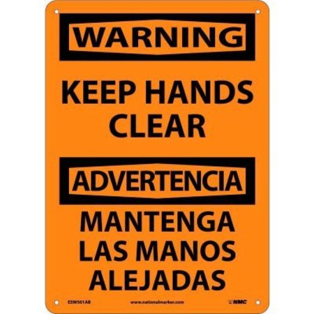 NATIONAL MARKER CO Bilingual Aluminum Sign - Warning Keep Hands Clear ESW501AB